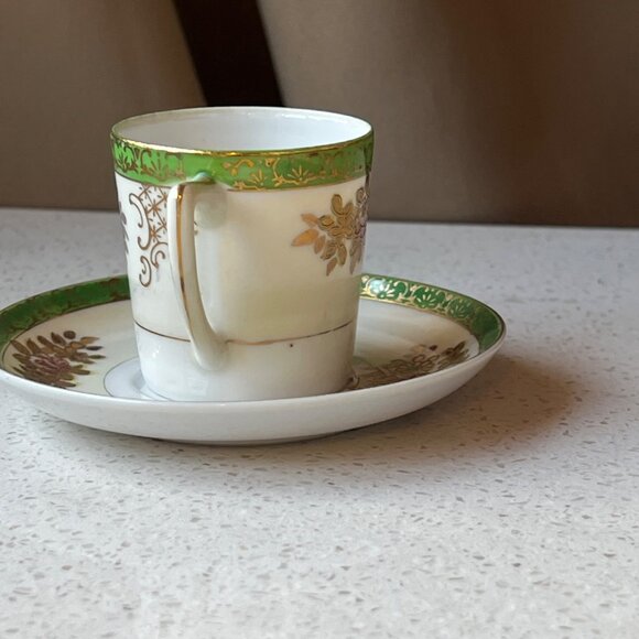 Hand Painted SGK China Demitasse Cup & Saucer Set With Gold & Green Floral Desig - Picture 4 of 10